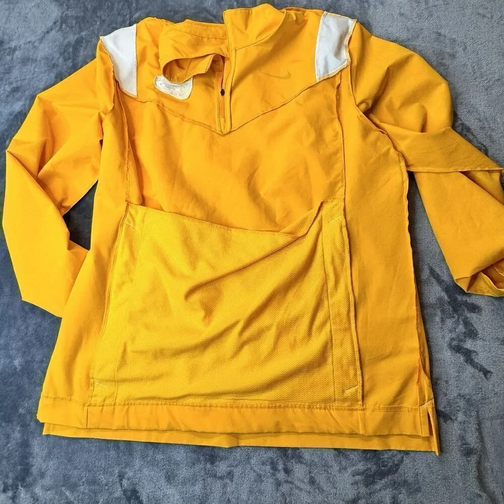 NIKE Sz L Emory University Eagles Coaches Performance 1/4 Zip Jacket Gold Yellow